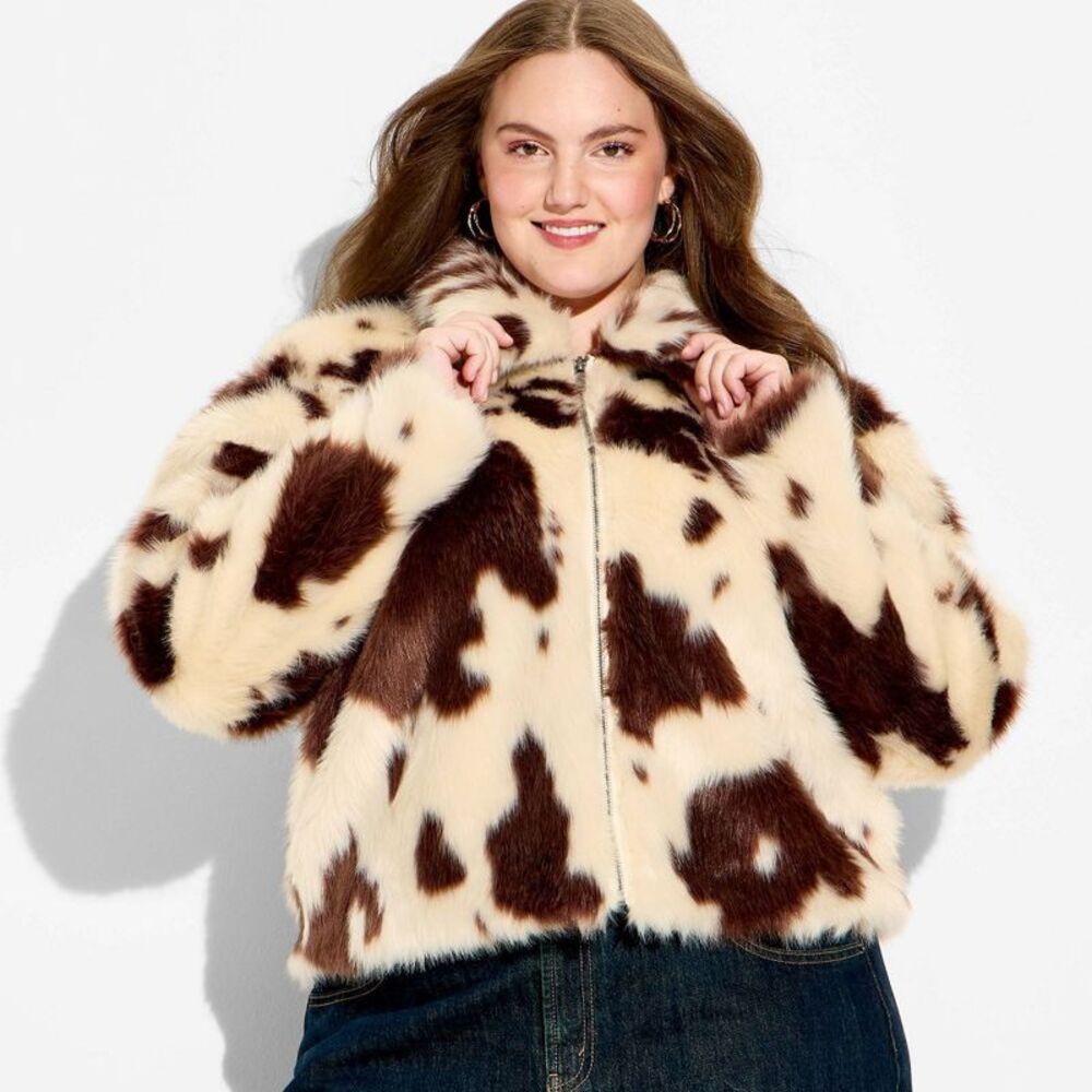 Women's Faux Fur Jacket - Wild Fable Light Brown Cow XXL